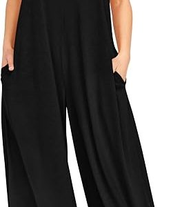 ANRABESS Jumpsuits for Women 2026 Summer Casual Loose Cap Sleeve Crewneck Wide Leg Rompers Jumper One Piece Beach Outfits