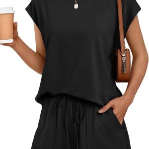 AUTOMET Womens 2 Piece Summer Matching Lounge Short Sets with Pockets | Two Pcs Beach Vacation Travel Outfit, Airport Resort Sweat Wear, Casual Loungewear, Trendy Fashion Clothing, Sweatsuit