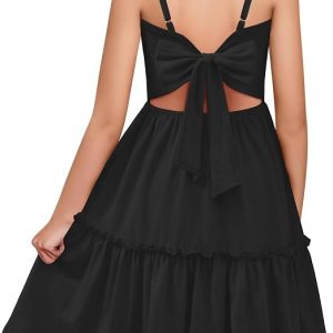 Arshiner Girls Dress Tie Back Casual Summer Beach Sundress with Pockets
