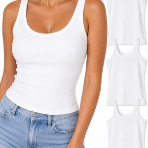 DAVID ARCHY Women’s Ribbed Tank Tops 3 Pack, No Shelf Bra Camisoles | Soft Rayon-Cotton Rib, Slim Fit and Short Hem for Layering, Lounging, Sleep and Everyday Wear