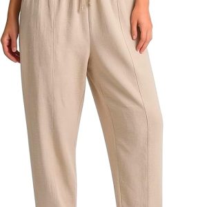 Women's Casual Cropped Pants Loose Casual Palazzo Trousers Drawstring Wide Leg Lounge Pants with Pockets