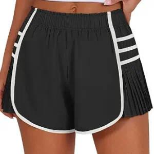 Caracilia Women Running Shorts Flowy Pleated Athletic Shorts Summer High Waisted Tennis Sporty Workout Gym Shorts