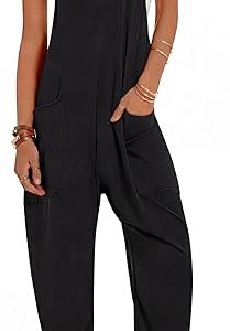 Ekouaer Womens Jumpsuit Sleeveless Casual Summer Overalls Jumpers Rompers | V Neck, Spaghetti Strap, Baggy Harem Long Pants, Stretchy, Pockets, Summer, Fall, Trendy Beach Vacation Outfits,Maternity