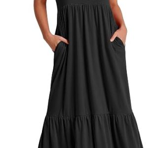 ANRABESS Women Summer Casual Sleeveless Crewneck Sundress Aline Flowy Tiered Maxi Long Beach Dress Vacation Outfits