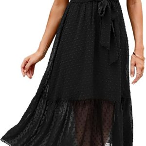 BTFBM Women Summer Casual Wrap V Neck Ruffle Cap Sleeve Belted Midi Dress | Fall Swiss Dots A-line Long Wedding Guest Dresses,Elegant Floral Boho Sundress With Pockets,Spring Beach Vacation Clothes