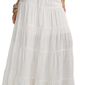 Women's Boho Maxi Skirt Ruffle Flowy Low Rise A Line Beach Long Skirts | Flared Ruffle, Elastic Waist, Summer Vacation Skirts