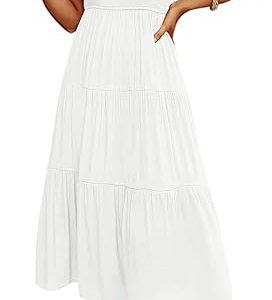 MEROKEETY Women's Summer 2026 Flutter Sleeve Smocked Casual Midi Dress | V Neck, Short Sleeve, A line, Flowy, Tiered, Ruffle, Beach Vacation Holiday Baby Shower Elegant Long Dresses