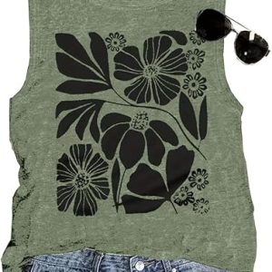 Womens Tank Tops Boho Casual Summer Tops Crew Neck Sleeveless Beach Graphic Shirts Muscle Workout Tunic Tops
