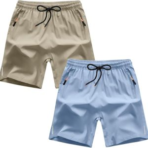 Boys Shorts Quick Dry Athletic Running Shorts with Zipper Pockets