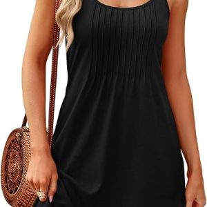 WEESO Summer Boho Dresses for Women Adjustable Spaghetti Strap Fashion Beach Vacation Casual Sundresses with Pockets