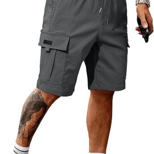 JMIERR Men's Casual Stretch Cargo Shorts | Drawstring Elastic Waist, Multi Pockets, Summer Work Short, Classic