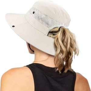 Women's Outdoor-UV-Protection-Foldable-Sun-Hats-Wide-Brim Hat Ponytail-Hole
