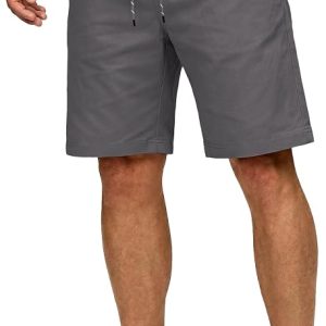 COOFANDY Mens Casual Shorts Cotton Drawstring 9 inch Chino Shorts Stretch Elastic Waist Summer Beach Golf Shorts