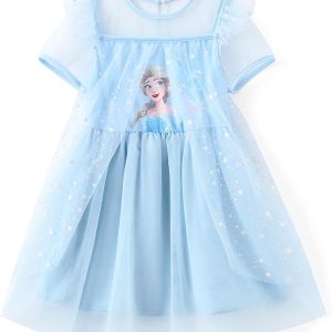 Disney Frozen Elsa Minnie Princess Winnie Girl Dress Ruffle Short Sleeve Tulle Skirt Summer Clothes Kids Outfit Baby/Toddler