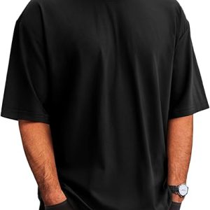 Runcati Mens T-Shirts Cotton Short Sleeve Oversized Tshirts Beach Tees | Lightweight, Casual, Soft, Loose fit, Drop shoulder design, Crew neck, Work tops, Big and tall, for Summer, Vacation, Wedding
