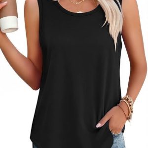 elescat Womens Tank Tops Summer Sleeveless Loose Fit Casual Basic Tunic Top | 2026 Women Basic Sleeveless Tank Top, Round Neck Loose Fit Top, Summer Blouse, Flowy Casual Workout
