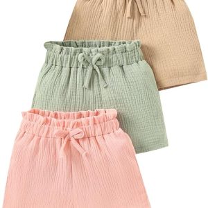 Yvowming 3 Pack 4-14Y Girls Shorts Pants Casual Cotton Shorts for Toddler Girls Kids Summer Clothes