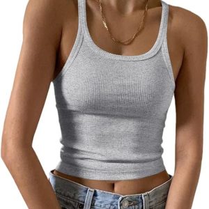 Artfish Women's Sleeveless Tank Top Form Fitting Scoop Neck Ribbed Knit Basic Cami Shirts