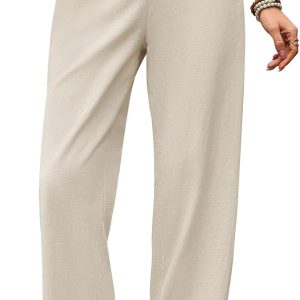 Puimentiua Womens Cotton Linen Pants Summer Lightweight Capri Beach Pants | Petite Tapered Leg Design, Breathable Elastic Waist Drawstring Vacation Pants with Pockets