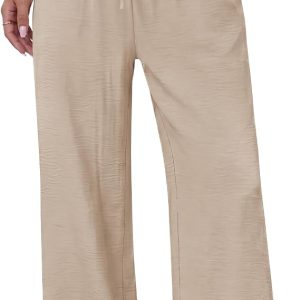 ZOOSIXX Wide Leg Pants for Women - Palazzo Flowy Lounge Lightweight Summer Drawstring Trousers with Pockets Beach Vacation