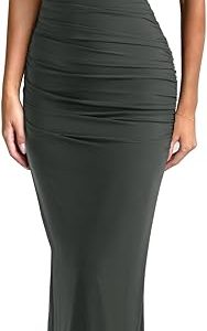 REORIA Summer Wedding Guest Maxi Dresses for Women | Sleeveless,Square Neck,Sheer Mesh,Ruched,Slim,Bodycon,Formal,Elegant Long Dress,Cocktail,Club Nightout,2026 Trendy Clothes