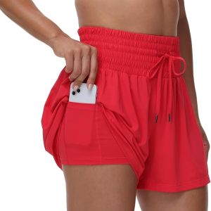 Blaosn Flowy Athletic Shorts for Women Gym Workout Running Short Pants High Waist Skort with Pocket Casual Summer Clothes