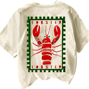 Verdusa Women's Cute Lobster Shirts Graphic Tees Funny Shirts | Lobster Print, Short Sleeve, Beach Wear, Festival Tops, Going Out, Hawaii, Summer Shirts
