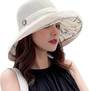 Summer Mesh Sun Hats for Women UV Protection Wide Brim Packable Bucket Hat | Wide Brim Sun Hats for Women,Women Foldable Packable Beach Hat,Floppy Bucket Sun Hat with Floral Lining
