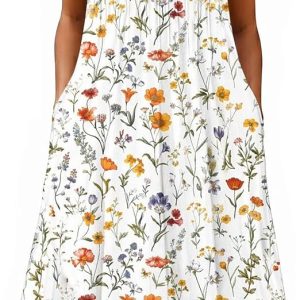 Zeagoo Womens Casual Summer Dress 2026 Short Sleeve Dresses Pleats Midi A Line Flowy Dress Boho Beach Sundress with Pockets