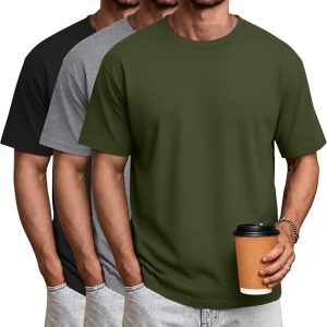 Ficerd 3 Pack Mens Cotton Crew Neck T Shirts | Soft Cotton Fabric, Loose Baggy Fit, Crew Neck, Short Sleeves, Breathable, Summer Workouts Travel And Casual Wear