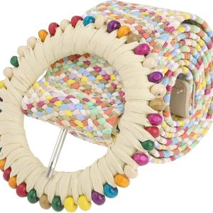 Women's Straw Woven Stretch Belt Round Beaded Buckle Waist | Straw woven texture, round bead buckle, stretch wide band, comfy waist belt, for dresses