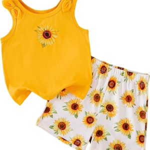 Toddler Baby Girl Clothes 2 Piece Short Set Crop Tank Tops Sleeveless Shirt Matching Hawaiian Outfit Summer