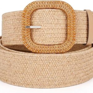 Rrwin Rattan Straw Raffia Summer Belts for Women 2026 Elastic Stretch Woven Waist Wide Band