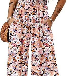 Dokotoo Women's Loose Overalls Jumpsuits One Piece Sleeveless Rompers | Boho Printed Jumpsuit, Sleeveless Wide Leg Jumpsuits for Women, Womens Summer Outfits, Square Neck,Loose Fit Casual Long Pant