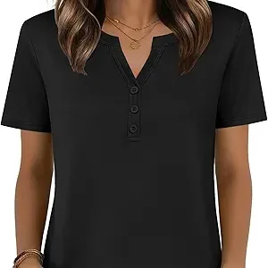 Zeagoo Womens Summer Tops V Neck Short Sleeve Shirts Dressy Casual Blouse | Spring Vacation Tshirts, Henley Shirts, Business Work Clothes