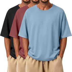 3 Pack Men's Oversized Crewneck Tees | Loose Fit, Drop Shoulder, Athletic, Workout, Summer, Soft, Breathable, Comfy, Trendy, Casual, Basic, Lightweight, Sporty