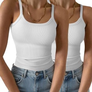GKBK Womens Sleeveless Tank Top Form Fitting Spaghetti Strap Scoop Neck Ribbed Knit Basic Cami Layering Shirts