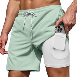COOFANDY Men's 7" Swim Trunks with Compression Liner Stretch Swimming Shorts with Zipper Pockets
