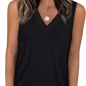 WIHOLL Tank Tops for Women Summer V Neck T Shirts Trendy Sleeveless Basic Tees Fashion Clothing