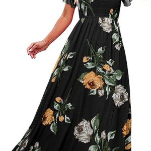 Simplee Womens Casual Floral Summer Maxi Dress 2026 Boho Flowy Short Sleeve Crew Neck Vacation Smocked Chiffon Dresses