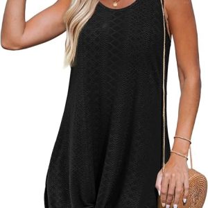 BKRIVE Swimsuit Coverup for Women Sleeveless Summer Dress Vacation Outfits | Twisted Eyelet Detail, for Beach Days, Vacations, and Casual Summer Wear, Polyester-Spandex Blend, Loose Sleeveless Fit