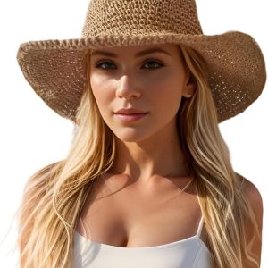 Floppy Big Beach Straw Hats for Women Foldable Summer Wide Brim Packable Sun Hat Womens Travel Straw Fedora Hat