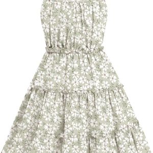 Arshiner Girls' Summer Sundress Boho Spaghetti Strap Ruffled Tiered Dresses