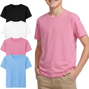 Cooraby 4 Pack Boys Shirts Short Sleeve Crewneck T-Shirts Kids Casual Tees Summer Soft Tops Clothes 5-14 Years