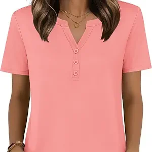Zeagoo Womens Summer Tops V Neck Short Sleeve Shirts Dressy Casual Blouse | Spring Vacation Tshirts, Henley Shirts, Business Work Clothes