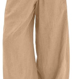 ANRABESS Women's Wide Leg Linen Pants Summer Boho Casual Elastic Waist Long Lounge Travel Pants Trousers with Pockets
