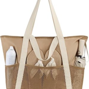 HOMESPON Beach Bag Large Waterproof Sandproof Tote for Women with Zipper and Mesh Pockets | 2 Sizes up to 41L, Wet-Dry Separation, Inner Security Pocket, Pool Cruise Yacht & Spa