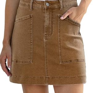 Sidefeel Women's Jean Skirt High Waisted Denim Skirt with Pockets | Large Front Patch Pockets,Stretch Denim Fabric,Stitch Detail,Casual Utility Cargo Skirt,Fall,Spring,Summer Outfit