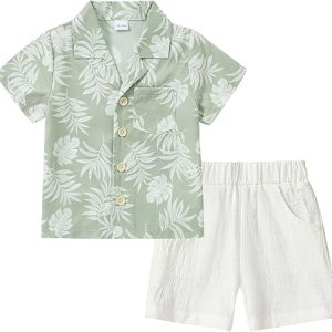 YALLET Toddler Boy Clothes Summer Outfits Hawaiian Shirt 1-10 Years | Beach Casual Clothe, Button Down Top, Elastic Waist Shorts With Pockets, breathable and Comfortable, 2 Piece Short Set