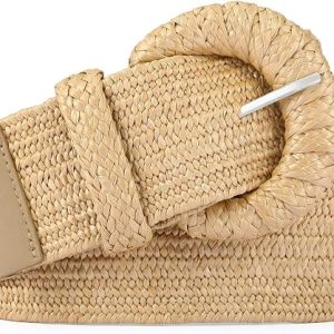 Women's Straw Woven Elastic Belt Wide Stretchy Boho Belt for Summer Raffia Ladies Belts for Dress
